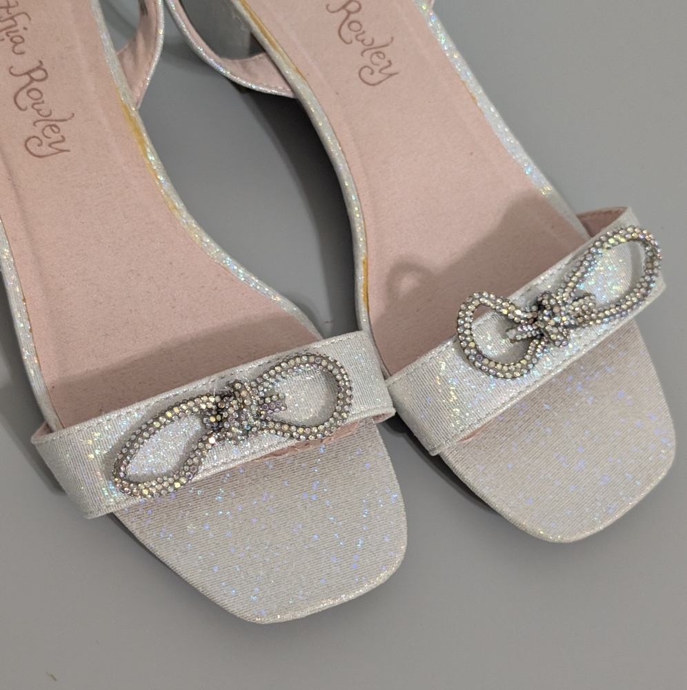 Cynthia Rowley White Glitter Heels with Bow Accent